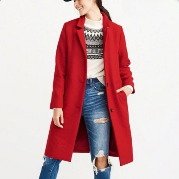 Abercrombie & Fitch Jackets & Blazers - NWOT Abercrombie & Fitch XL Red Wool-Blend Long Peacoat Dad Coat